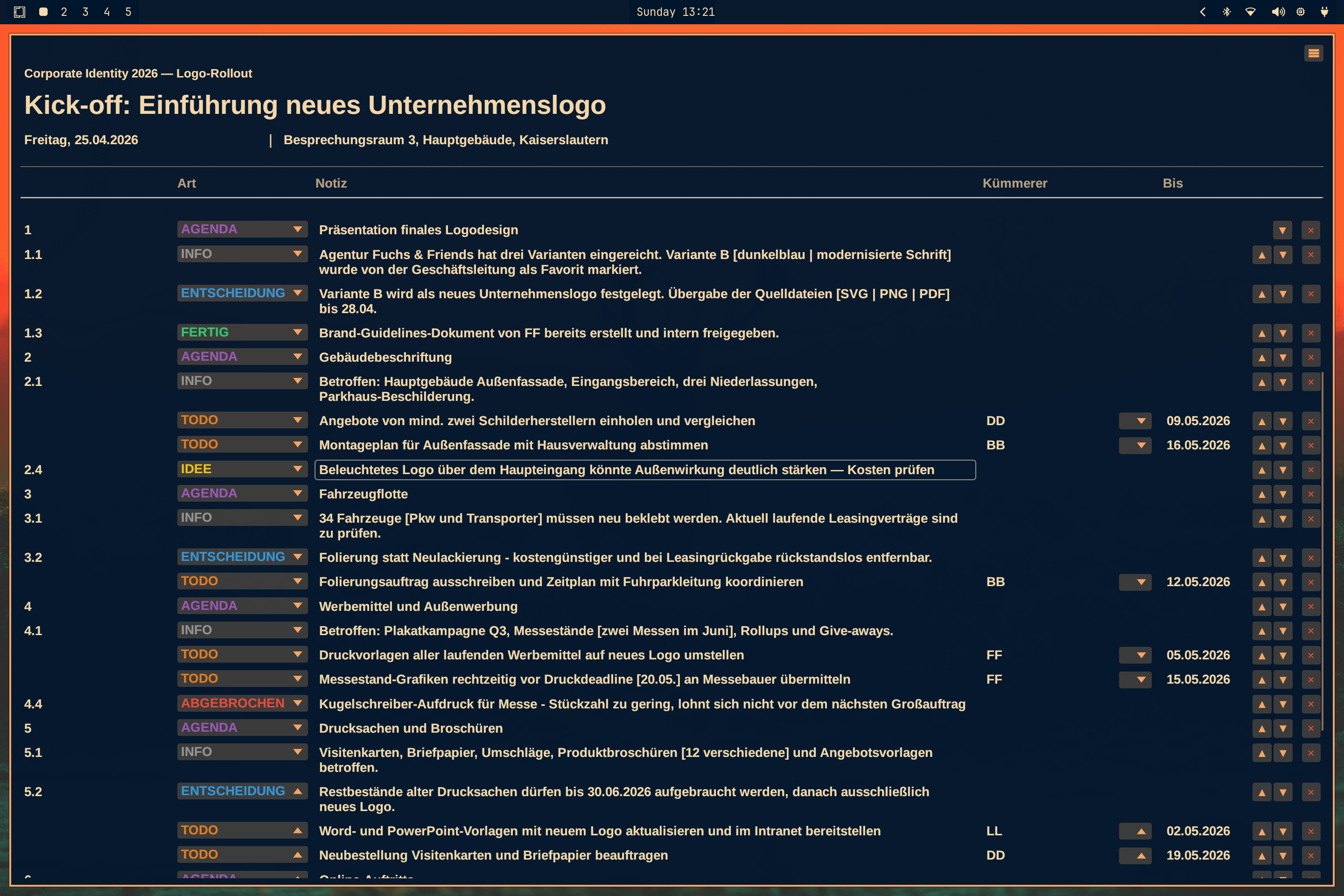 MZ-Protokoll im Omarchy-Theme mit automatisch übernommenen Systemfarben